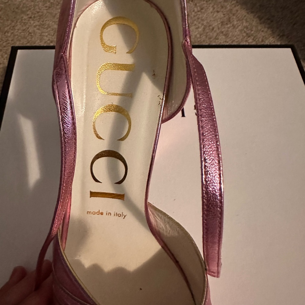 Gucci shoes Medea platform sandals metallic pink leather 38.5 - Picture 2 of 5